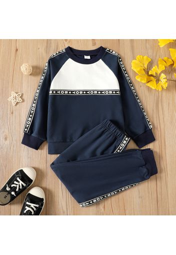 2-piece Kid Boy Letter Stars Print Colorblock Raglan Sleeve Sweatshirt and Pants Casual Set