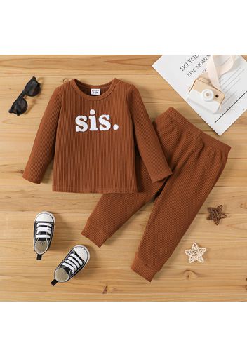 2pcs Baby Boy/Girl Letter Design Long-sleeve Rib Knit Top and Pants Set