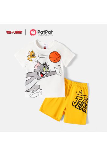 Tom and Jerry 2pcs Toddler Boy Balls Print Short-sleeve White Tee and Letter Print Shorts Set