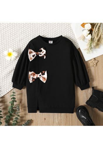 Toddler Girl Bowknot Design Side Slit Black Sweatshirt Dress