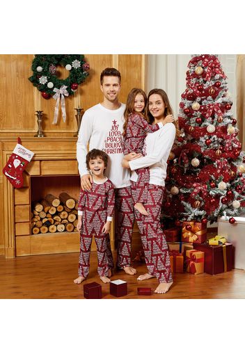 Christmas Letter Print Top and Striped Pants Pajamas Sets (Flame Resistant)