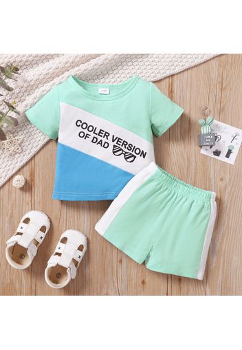 2pcs Baby Boy Letter Print Colorblock Splice Short-sleeve T-shirt and Shorts Set