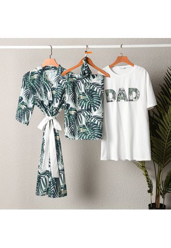 Family Matching Tropical Print Half-sleeve Robe Swaddle Hat and 100% Cotton T-shirt Sets