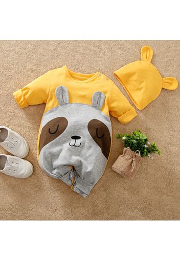 100% Cotton 2pcs Baby Cartoon Animal 3D Ears Long-sleeve Jumpsuit Set