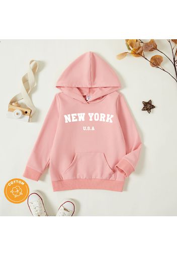 Toddler Girl City Letter Print Pocket Design Pink Hooded Sweatshirt