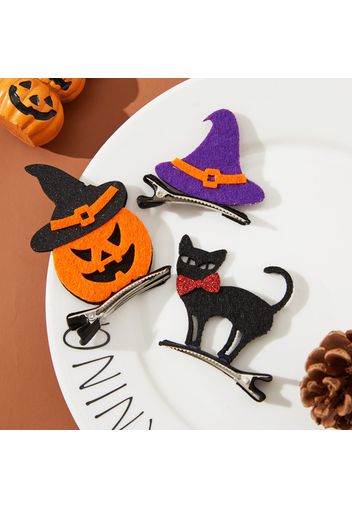 3-pack Halloween Cartoon Hair Clips Bat Pumpkin Ghost Cat Hat Design Hair Clips Costume Props for Halloween Party Supplies