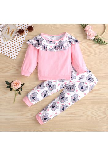 2-piece Toddler Girl Ruffed Koala Print Pullover and Pants Casual Set