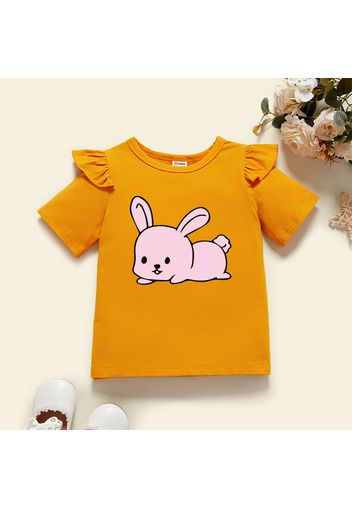 Toddler Girl Graphic Rabbit Print Ruffled Short-sleeve Tee