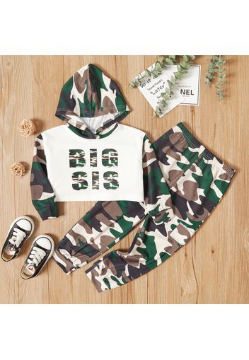 2-piece Toddler Boy Letter Print Camouflage Hoodie and Elasticized Pants Set