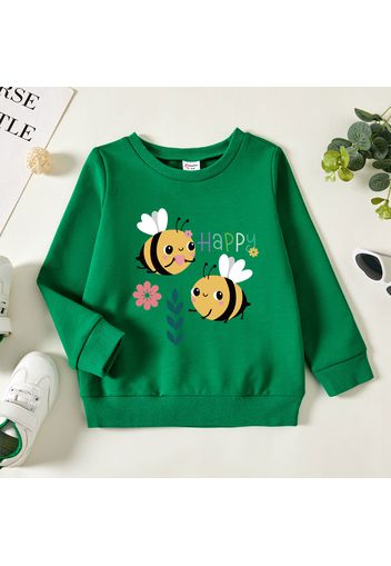 Toddler Graphic Bee and Floral and Letter Print Long-sleeve Pullover