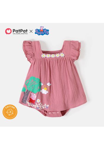 Peppa Pig Baby Girl 100% Cotton Crepe Flutter-sleeve Daisy Applique Print Romper