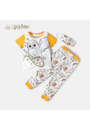 Harry Potter 3pcs Toddler Boy Owl Print Colorblock Short-sleeve Tee and Elasticized Pants Set