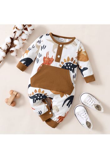 Baby Boy/Girl All Over Animal Print Brown Long-sleeve Jumpsuit with Pocket