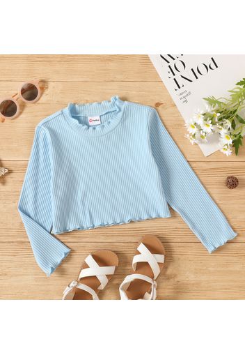 Toddler Girl Sweet Ruffle Collar Ribbed Solid Long-sleeve Top