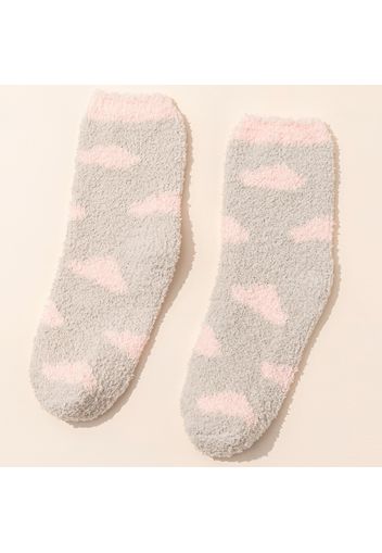 Women Allover Clouds Pattern Autumn Winter Warm Fluffy Socks