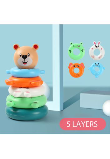 Rainbow Animal Tower Stacking Circle Nesting Circle Toy Baby Early Childhood Education Puzzle Ring Toy Kids Toys