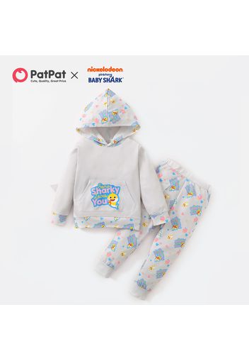 Baby Shark 2-piece Baby Boy Hooded Sweatshirt and Allover Pants Set