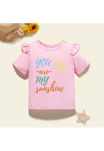 Toddler Girl Graphic Sun and Letter Print Ruffled Short-sleeve Tee