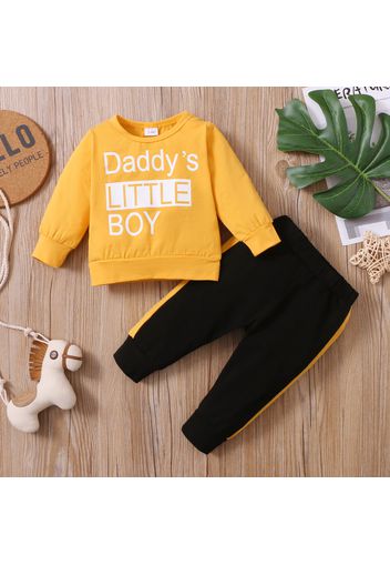 2pcs Baby Letter Print Long-sleeve Cotton Pullover and Pants Set