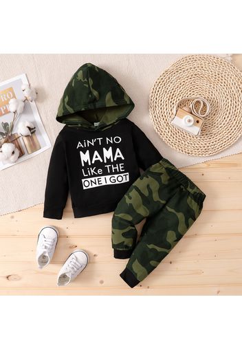 2-piece Baby Girl Letter Camouflage Print Hoodie Sweatshirt and Pants Casual Set