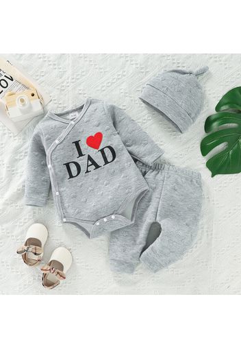 3pcs Baby Boy/Girl Love Heart Letter Print Solid Long-sleeve Romper and Trousers Set