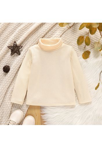 Toddler Girl Turtleneck Ribbed Solid Color Long-sleeve Tee