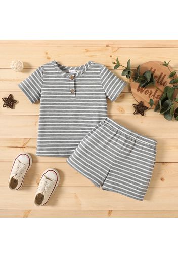 2-piece Toddler Boy Stripe Button Design Tee and Elasticized Shorts Set