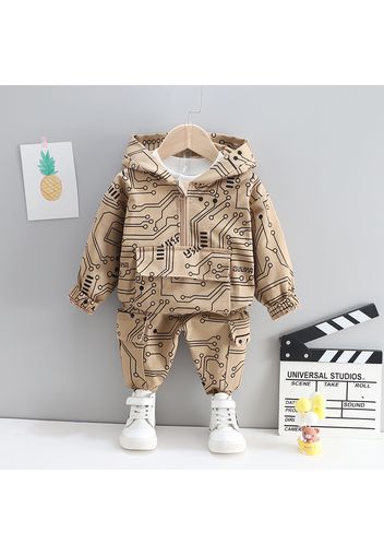 2-piece Toddler Boy Allover Print Zipper Hoodie and Elasticized Pants Set