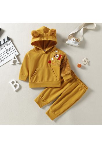 2pcs Baby Boy Cartoon Bear Design Ginger Fluffy Long-sleeve 3D Ears Hoodie and Trousers Set