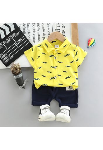 2pcs Moustache Pattern Polo Collar Short-sleeve Baby Set