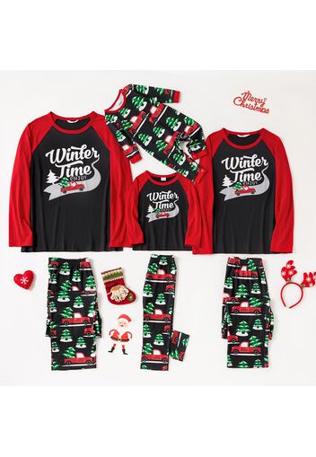 Christmas Tree and Cartoon Car Print Family Matching Long-sleeve Pajamas Sets (Flame Resistant)