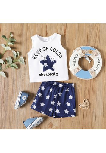 2pcs Baby Boy Letter Print Sleeveless Tank Top and Allover Stars Print Shorts Set