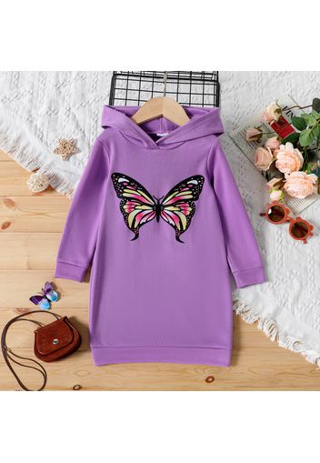 Toddler Girl Butterfly Print Long-sleeve Hooded Sweatshirt Dress