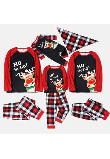 Christmas Reindeer and Letter Print Plaid Raglan Family Matching Long-sleeve Pajamas Sets(Flame Resistant)