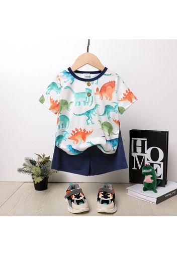 2pcs Toddler Boy Animal Dinosaur Print Short-sleeve Tee and Elasticized Shorts Set