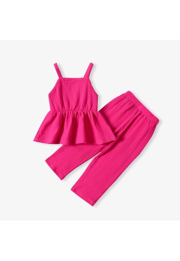 2pcs Toddler Girl 100% Cotton Solid Color Peplum Crepw Camisole and Elasticized Pants Set