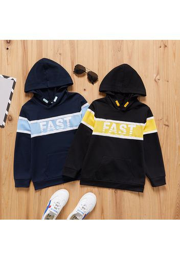 Kid Boy Letter Print Colorblock Casual Hoodie Sweatshirt