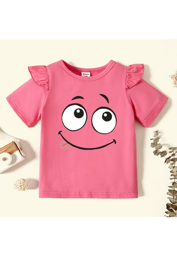 Toddler Girl Graphic Smiley Print Ruffled Short-sleeve Tee