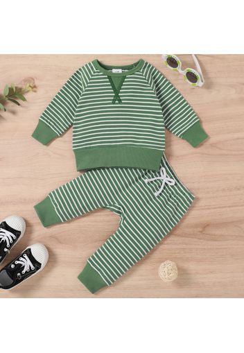 2pcs Baby All Over Striped Cotton Long-sleeve Pullover and Trousers Set