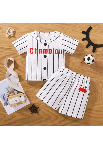 Baby Boy Letter Print Striped Short-sleeve Tee and Crown Print Shorts Set