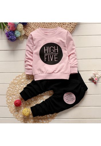 2-piece Toddler Boy/Girl Letter Print Pullover and Black Pants Set