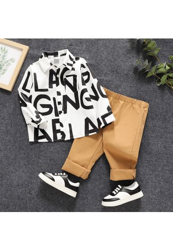 2-piece Toddler Boy Letter Allover Long-sleeve Shirt and Solid Pants Set