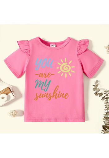 Toddler Girl Graphic Sun and Letter Print Ruffled Short-sleeve Tee