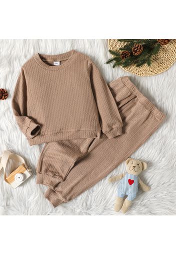 2-piece Toddler Solid Jacquard Long-sleeve Khaki Set