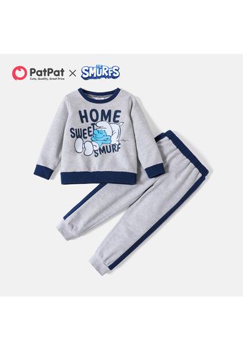 Smurfs 2pcs Toddler Boy Letter Print Cotton Sweatshirt and Pants Set