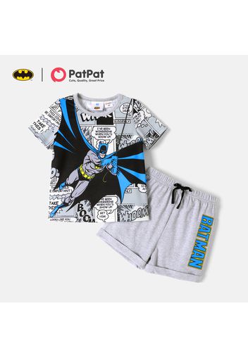 Justice League 2pcs Toddler Boy Colorblock Allover Print Short-sleeve Tee and Letter Print Cotton Shorts Set