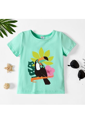 Toddler Graphic Plant and Parrot Print Short-sleeve Tee