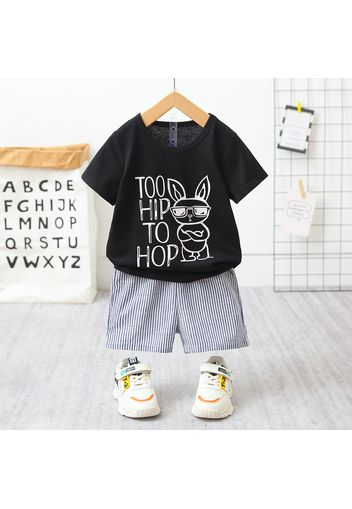 Easter 2pcs Toddler Boy Playful Letter Rabbit Print Tee & Stripe Shorts Set