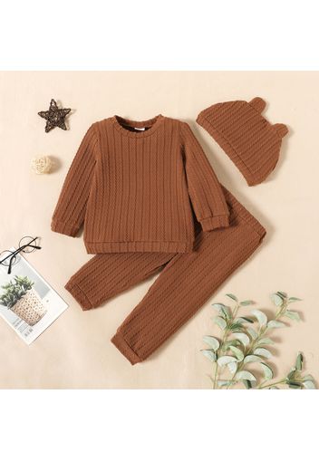 3pcs Baby Boy/Girl Solid Cable Knit Long-sleeve Pullover and Trousers Set