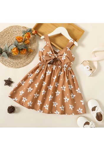 Toddler Girl Floral Print Bowknot Design Hollow out Strap Dress